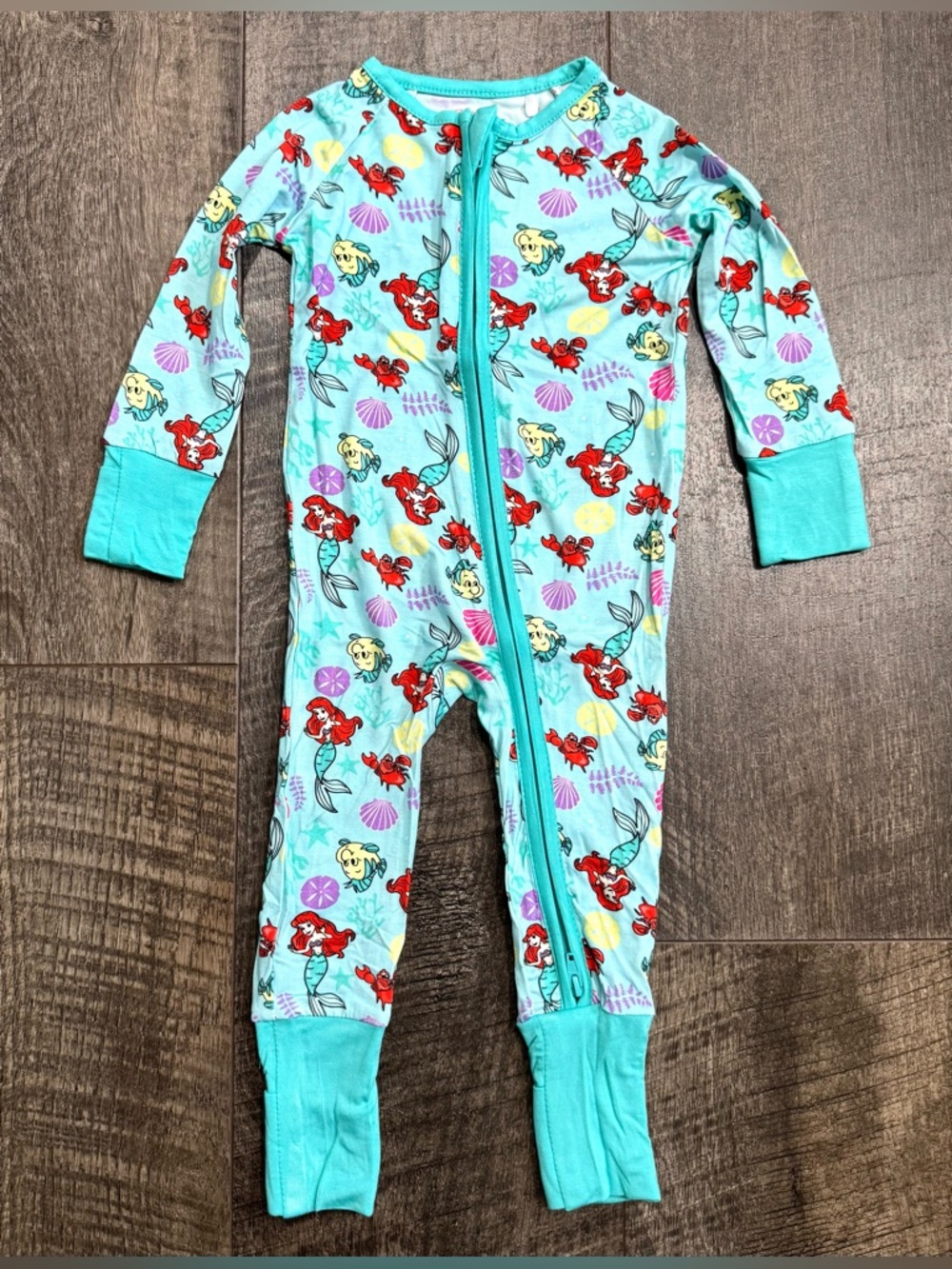 Bamboo Zipper Sleeper The Little Mermaid “Part of Your World” Print • Aqua •6-12